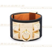 Hermes Collier de Chien Black Bracelet With Gold